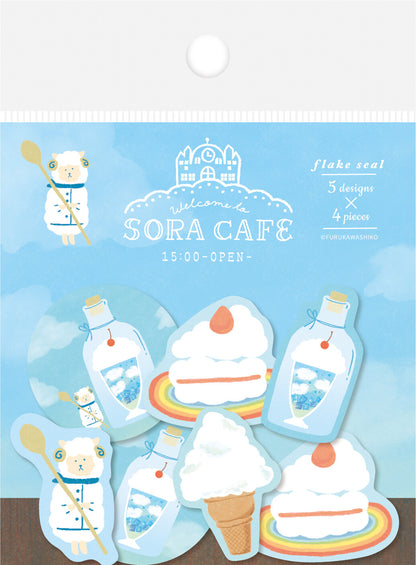 SORA Cafe, blue - Furukawashiko Washi Flake Stickers