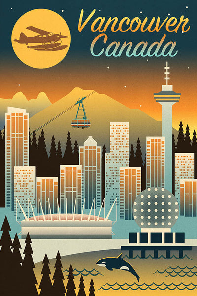 Vancouver, Canada - Retro Skyline Chromatic Series - Lantern Press Postcard