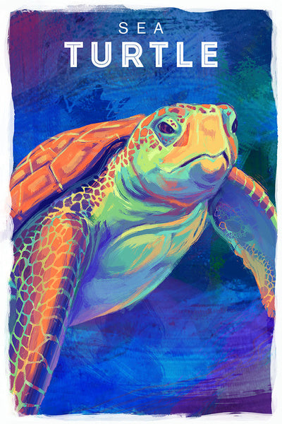 Sea Turtle - Vivid Series  - Lantern Press Postcard