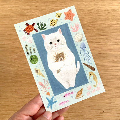 White Cat - Cat in a picture book series- 4Legs postcards