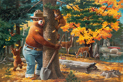 Smokey Bear Hugging Tree - Lantern Press Postcard