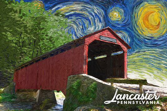 Lancaster, Pennsylvania - Starry Night - Lantern Press Postcard