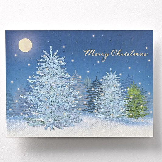 Tree in the snow at night - EASE foil postcard