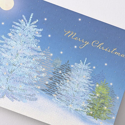 Tree in the snow at night - EASE foil postcard