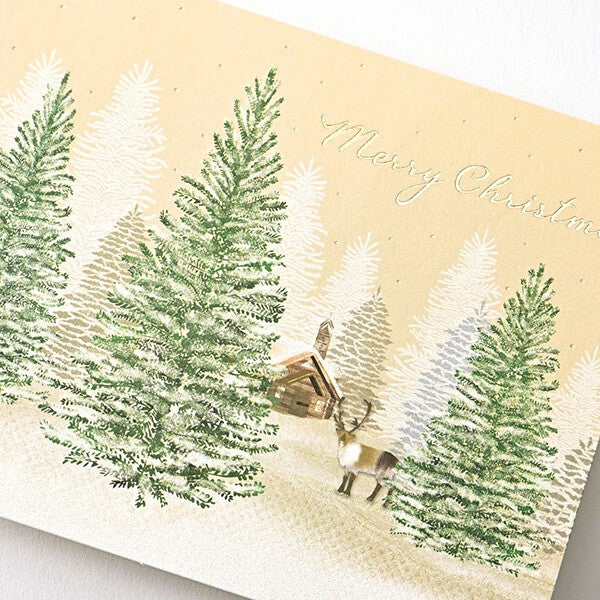 Tree and reindeer in a snowy forest - EASE foil postcard