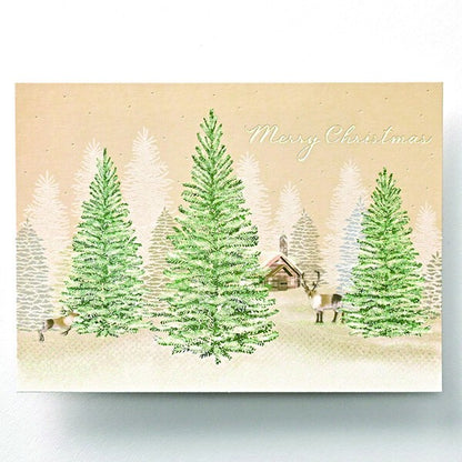 Tree and reindeer in a snowy forest - EASE foil postcard