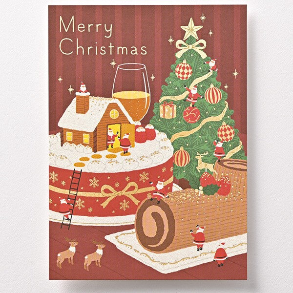 Christmas cake and tree with cute Santas - EASE postcard