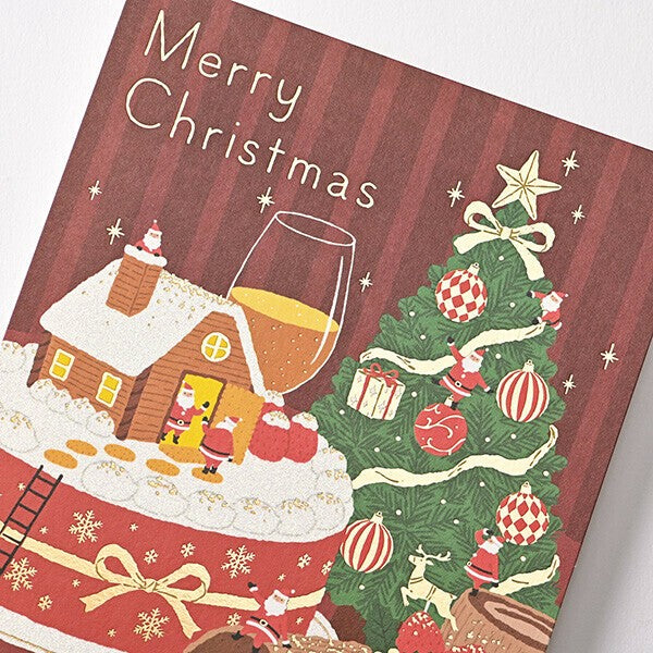 Christmas cake and tree with cute Santas - EASE postcard