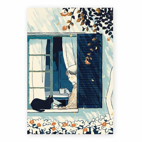 window, coffee - Cozya Products - foil-stamped postcard
