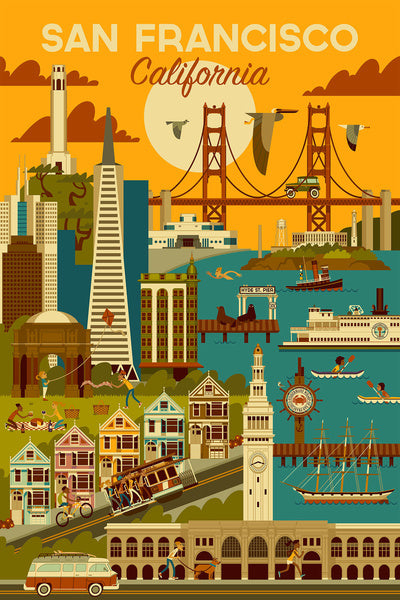 San Francisco, California - Geometric - Lantern Press Postcard