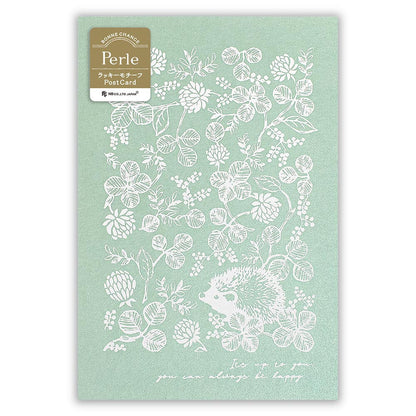 Hedgehog and Clover - pearlescent postcard - NB.co