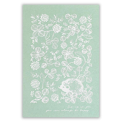 Hedgehog and Clover - pearlescent postcard - NB.co