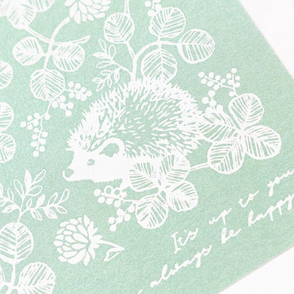 Hedgehog and Clover - pearlescent postcard - NB.co