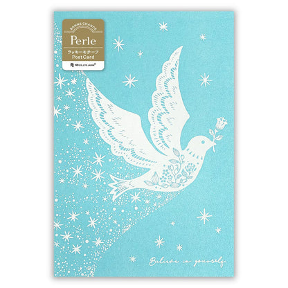 White Pigeons and Stars - pearlescent postcard - NB.co