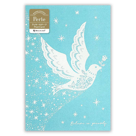 White Pigeons and Stars - pearlescent postcard - NB.co