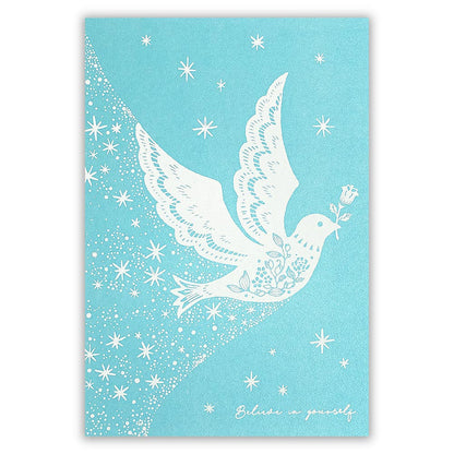 White Pigeons and Stars - pearlescent postcard - NB.co