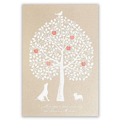 Dog and apple - pearlescent postcard - NB.co