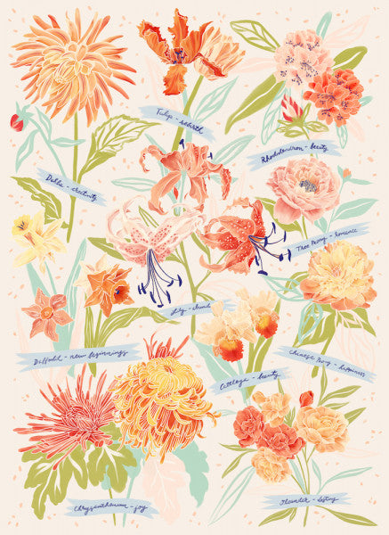 Radiant Blooms - Collage - Lantern Press Postcard