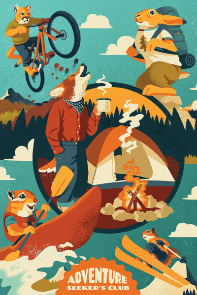 Animal Activities - Collage - Adventure Seekers Club - Lantern Press Postcard