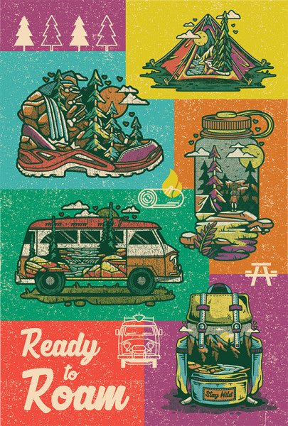 Distressed Vector - Collage - Ready To Roam - Lantern Press Postcard
