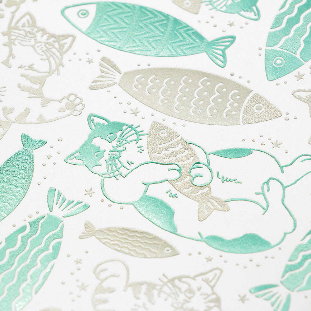 Cat & Fish - ROKKAKU x 365 Cats.Art postcard