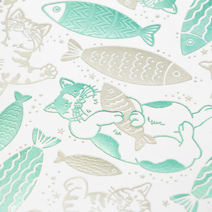 Cat & Fish - ROKKAKU x 365 Cats.Art postcard