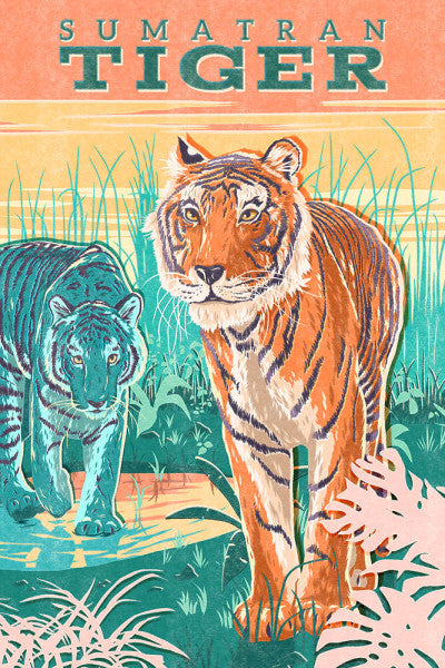 Vintage Print Press - Sumatran tiger - Lantern Press Postcard