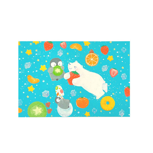Polar bear and penguin fruit pool - Asano Yoshida Postcard