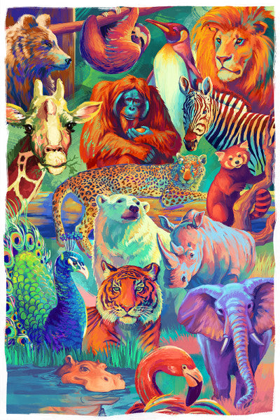Vivid Animal Series - Collage  - Lantern Press Postcard