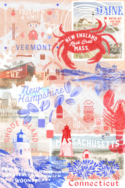 New England - Collage  - Lantern Press Postcard