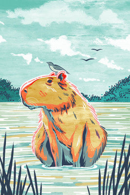 Graphic Pastel - Capybara - Lantern Press Postcard