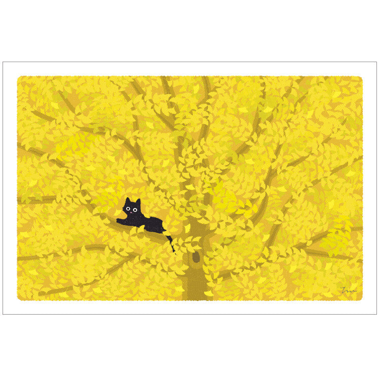 A leaf from a tree - Tabineko Traveling Cat postcards - Autumn