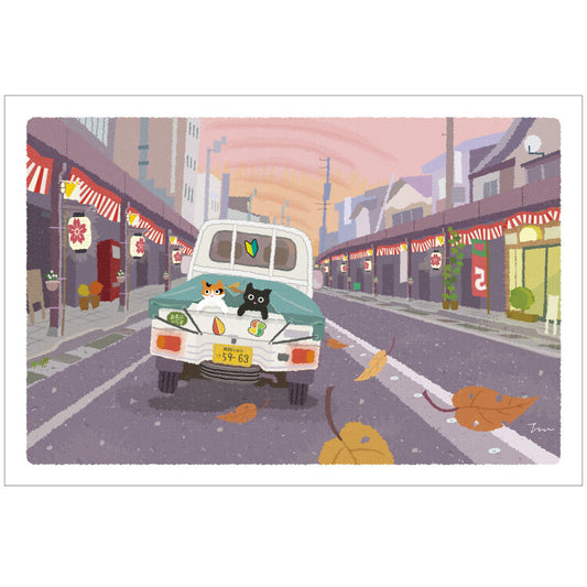 Dusk of the Autumn Festival - Tabineko Traveling Cat postcards - Autumn