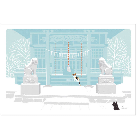 Snowy visit - Tabineko Traveling Cat postcards - Winter