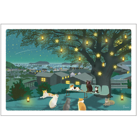 Winter night - Tabineko Traveling Cat postcards - Winter
