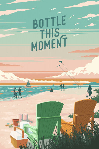 Painterly - Bottle This Moment - Beach Chairs - Lantern Press Postcard