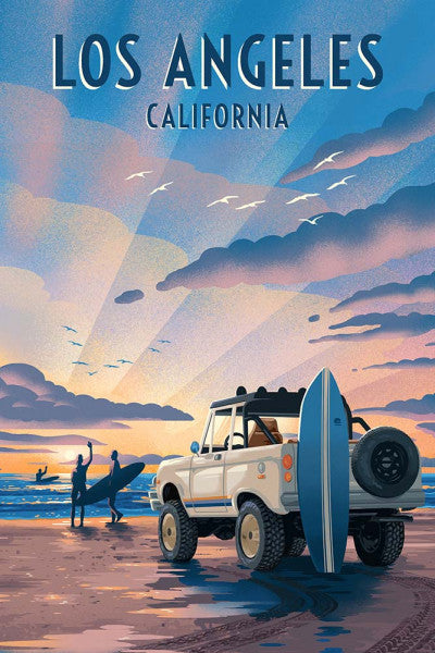 Los Angeles, California - Wake Up! Surf's Up! - Surfers on Beach - Lantern Press Postcard