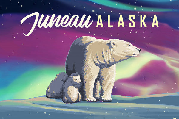 Juneau, Alaska - Northern Lights - Polar Bear - LanternPress Postcard