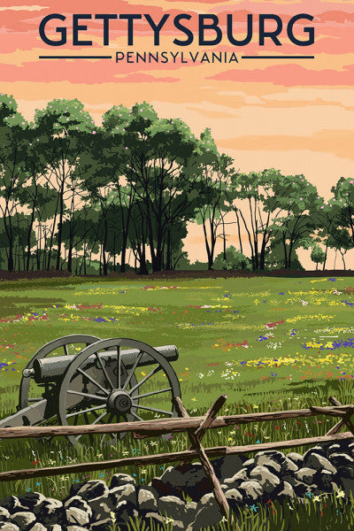 Gettysburg, Pennsylvania - Battlefield at Sunset - Lantern Press Postcard