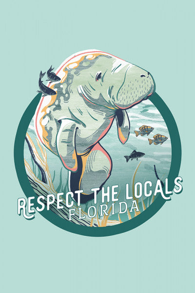 Florida - Manatee - Respect the Locals - Contour - Lantern Press Postcard