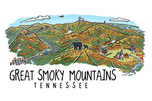 Great Smoky Mountains, Tennessee - Line Drawing  - Lantern Press Postcard