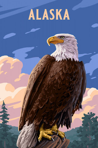 Alaska - Painterly - Bald Eagle - Lantern Press Postcard