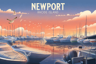 Newport, Rhode Island - Lithograph - Home Sweet Harbor - Boats in Marina - Lantern Press Postcard