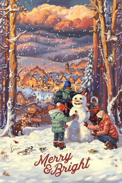 Merry & Bright - Vintage Snowman - Lantern Press Postcard