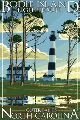 Outer Banks, North Carolina - Bodie Island Lighthouse - Lantern Press Postcard
