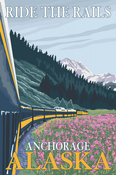 Anchorage, Alaska - Painterly - Alaska Railroad Scene - Lantern Press Postcard