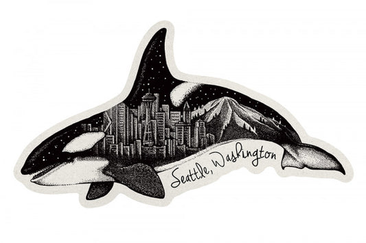 Orca & Seattle Skyline Double Exposure - Texture - vinyl sticker - Lantern Press