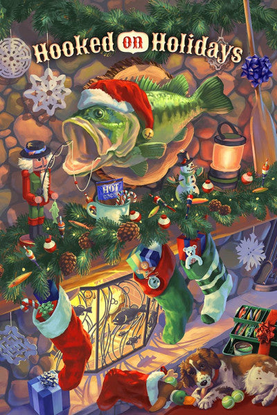 Hooked on Holidays - Oil Painting - Christmas Bass - Lantern Press Postcard