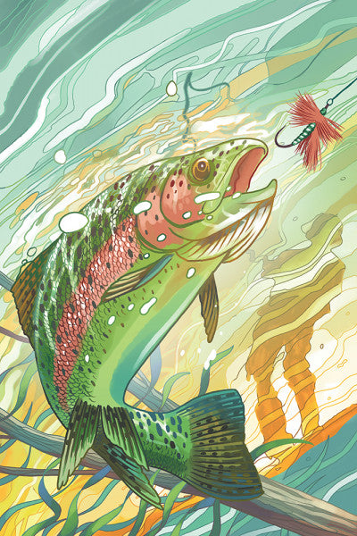 Fishing - Underwater Trout - Lantern Press Postcard