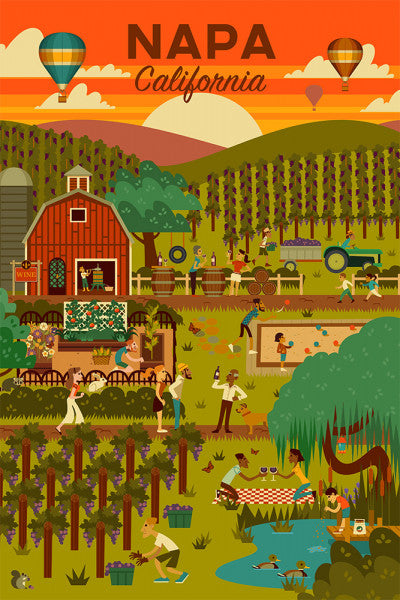 Napa, California - Geometric - Vineyard - Lantern Press Postcard
